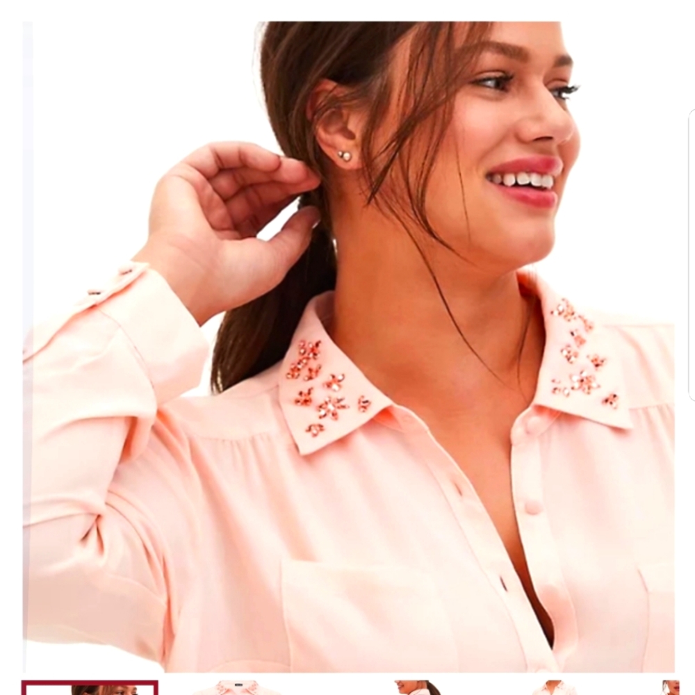NEW, TORRID, Light Pink Embellished Collar Sheer Blouse